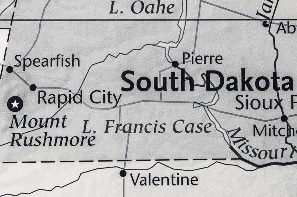 A map of Hotels in South Dakota.